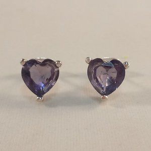 18K White Gold Plated Purple Heart Shape Diamond Zircon Stud Earrings 1.71ctw
